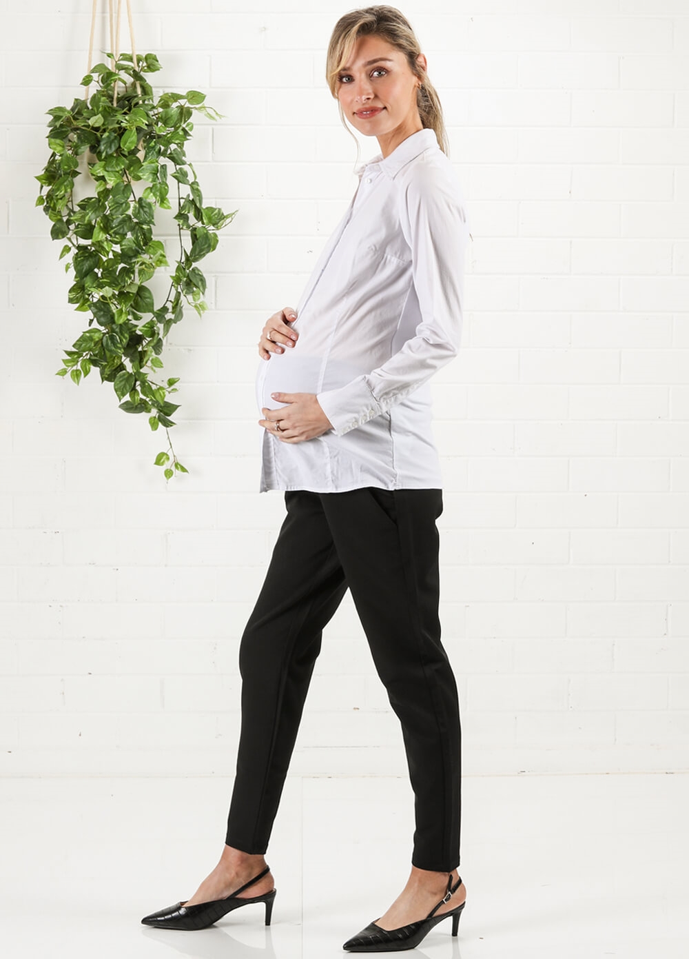 White Collared Maternity Work Shirt by Queen mum | Queen Bee