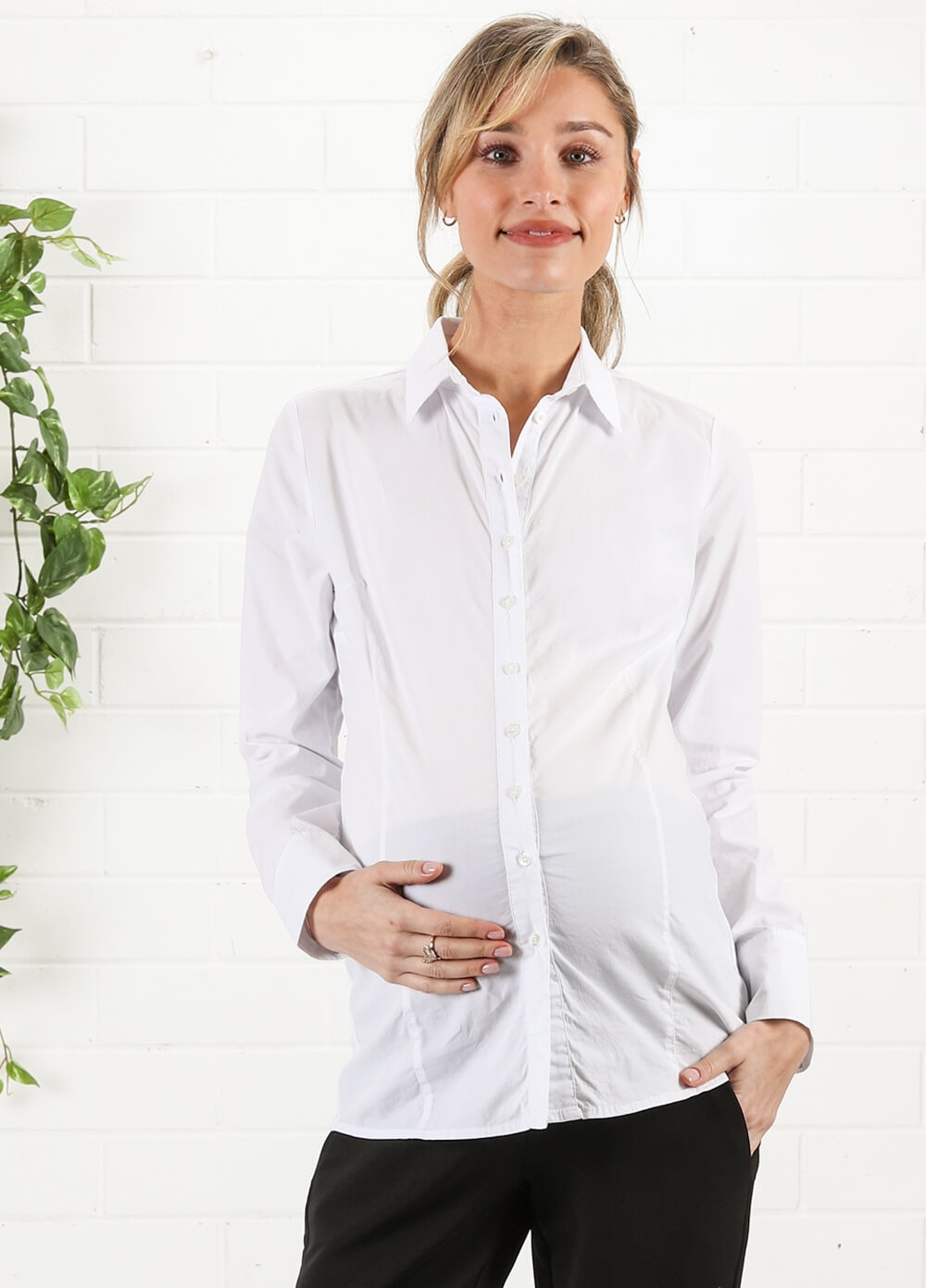 White Collared Maternity Work Shirt by Queen mum | Queen Bee