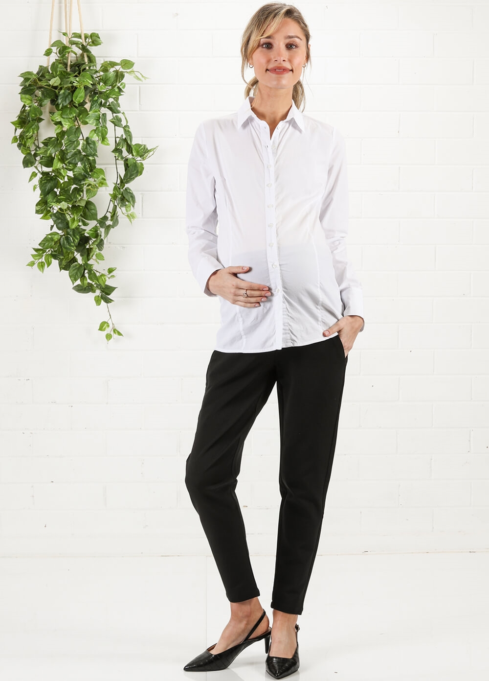 White Collared Maternity Work Shirt by Queen mum | Queen Bee