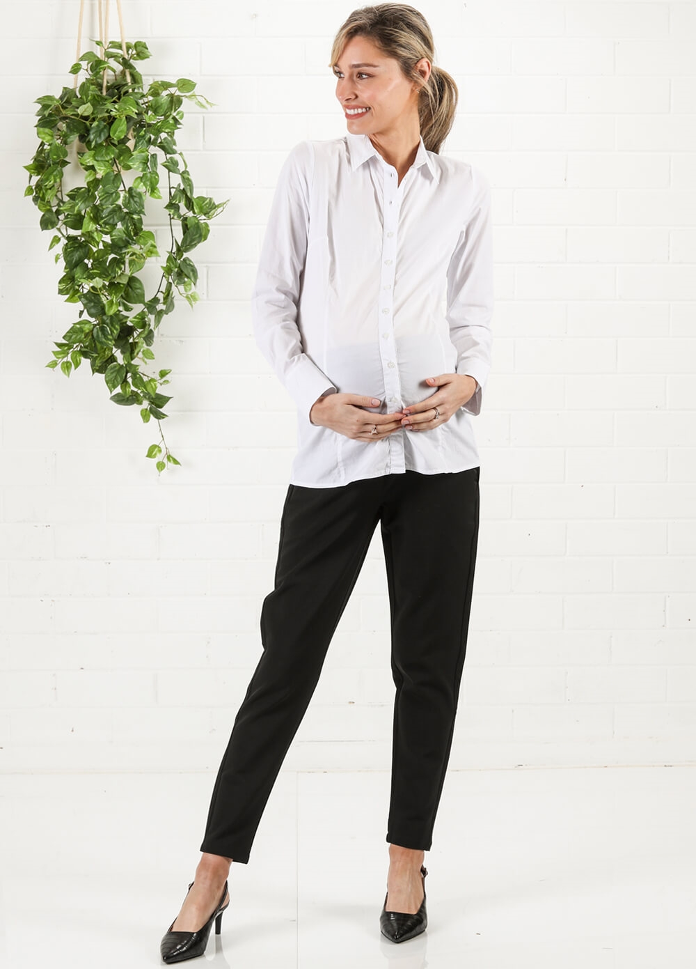 White Collared Maternity Work Shirt by Queen mum | Queen Bee