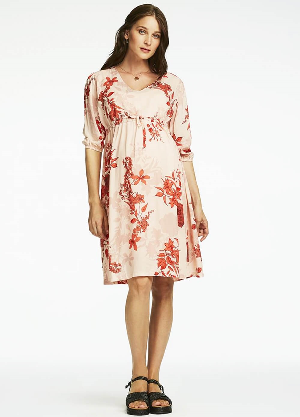 Queen mum - Austin Red Floral Maternity Dress | Queen Bee