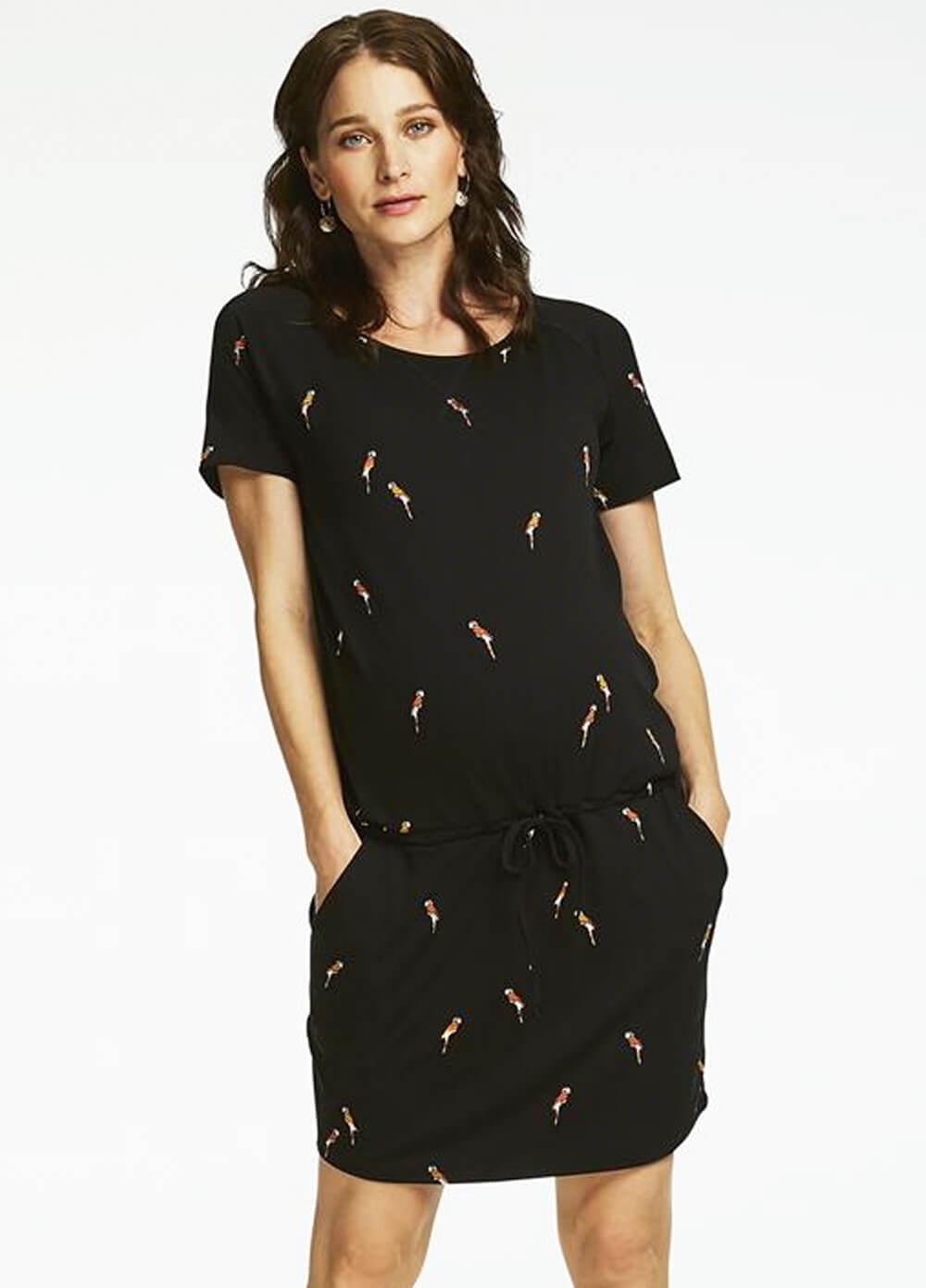 Queen mum - Atlanta Black Parrot Maternity Dress | Queen Bee