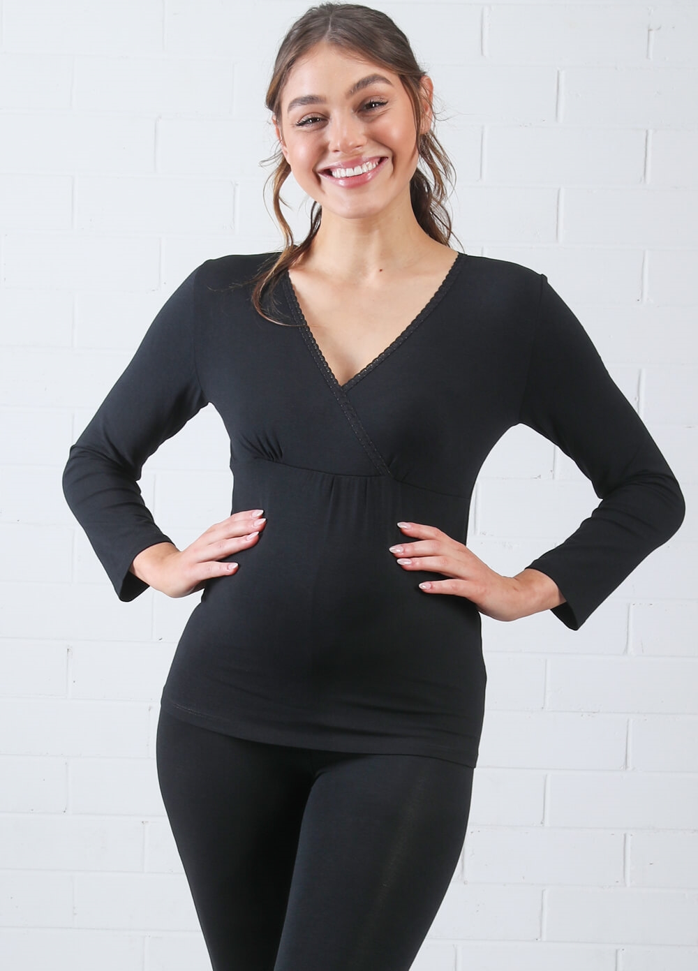 Lait & Co - Lilou L/S Maternity Nursing PJ Loungewear Set in Black