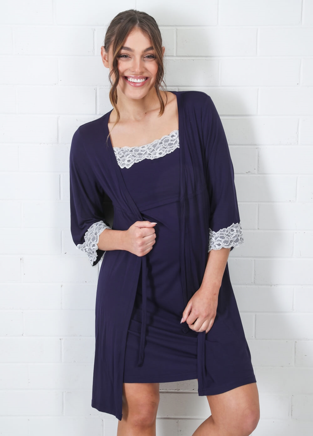 Lait & Co - Nadaleine Maternity Nightie & Robe Set in Navy