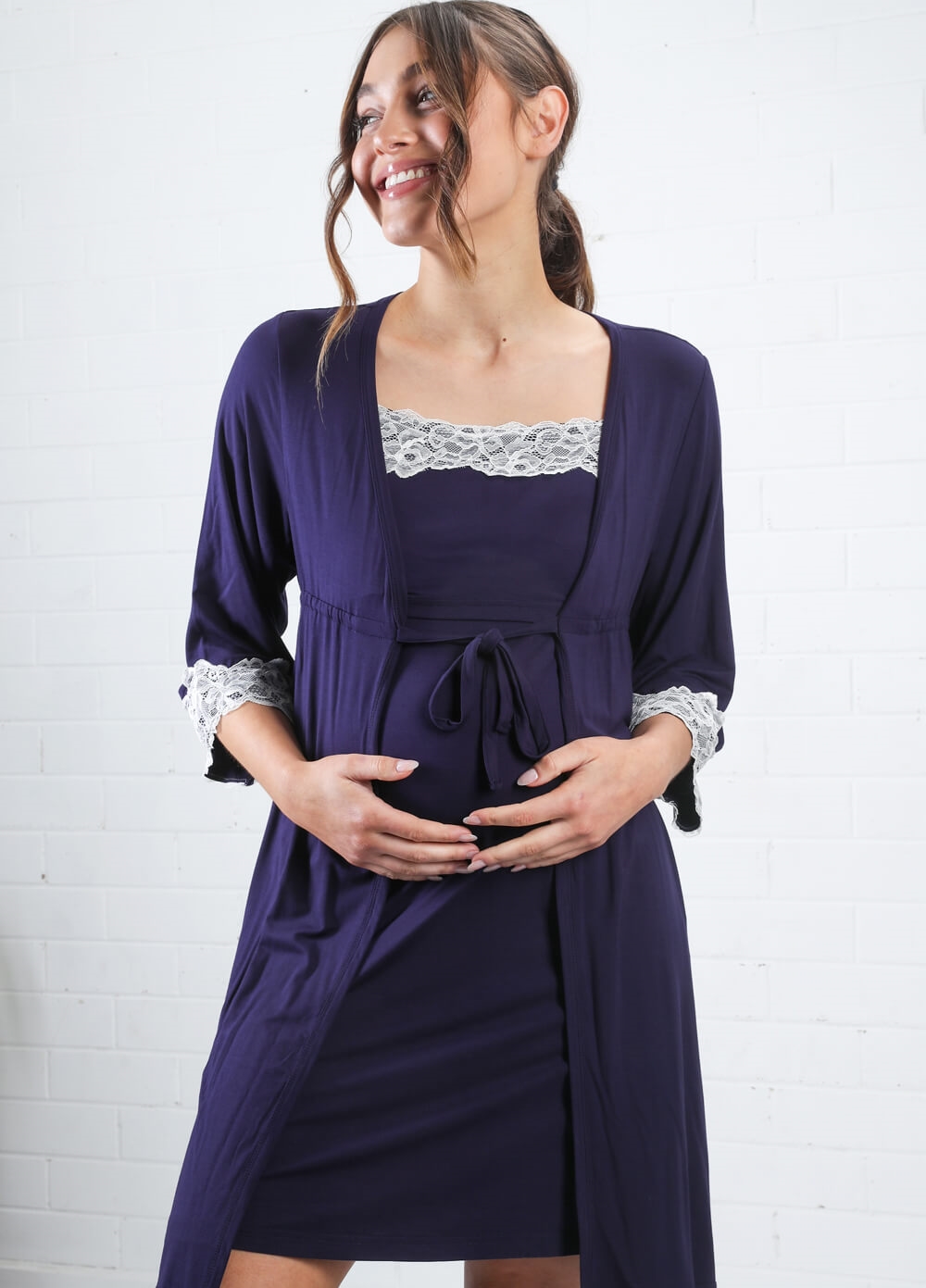 Lait & Co - Nadaleine Maternity Nightie & Robe Set in Navy