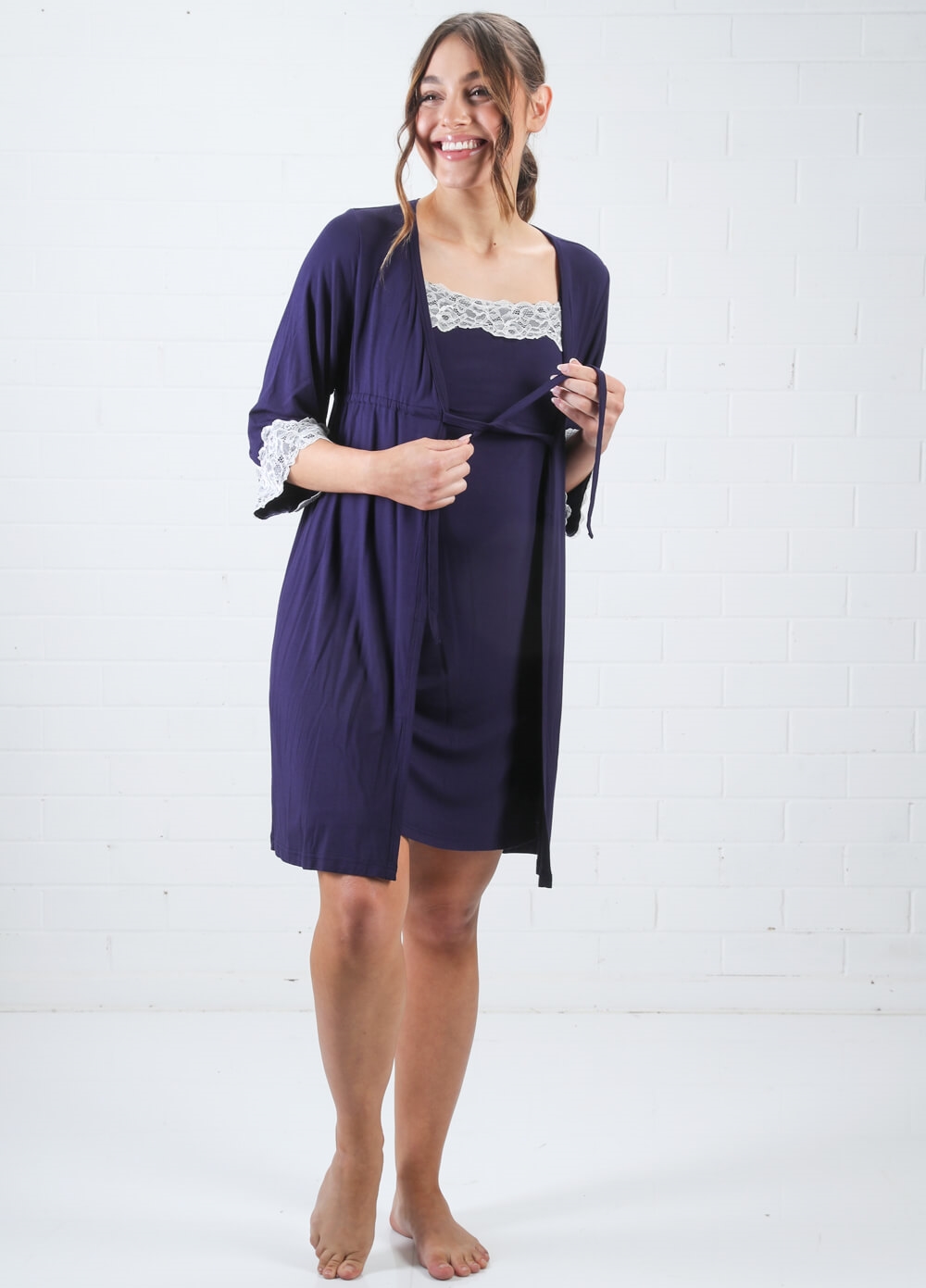 Lait & Co - Nadaleine Maternity Nightie & Robe Set in Navy