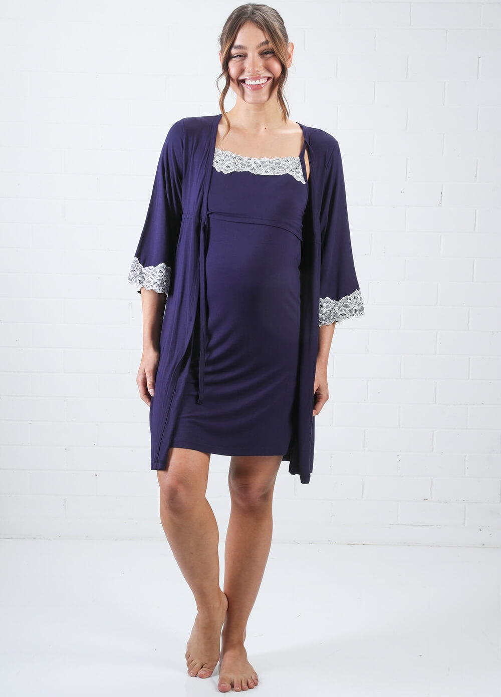 Lait & Co - Nadaleine Maternity Nightie & Robe Set in Navy