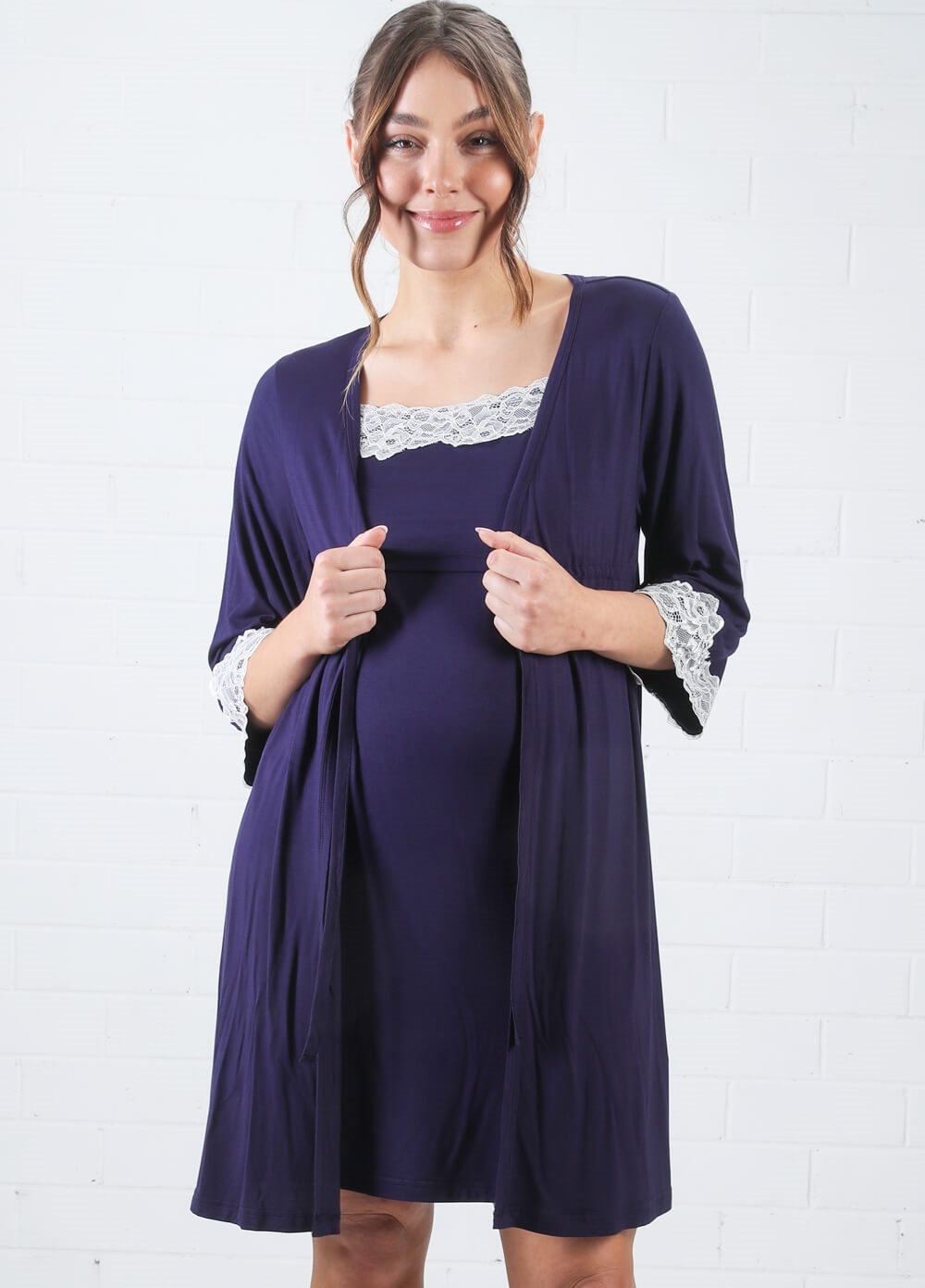 Lait & Co - Nadaleine Maternity Nightie & Robe Set in Navy