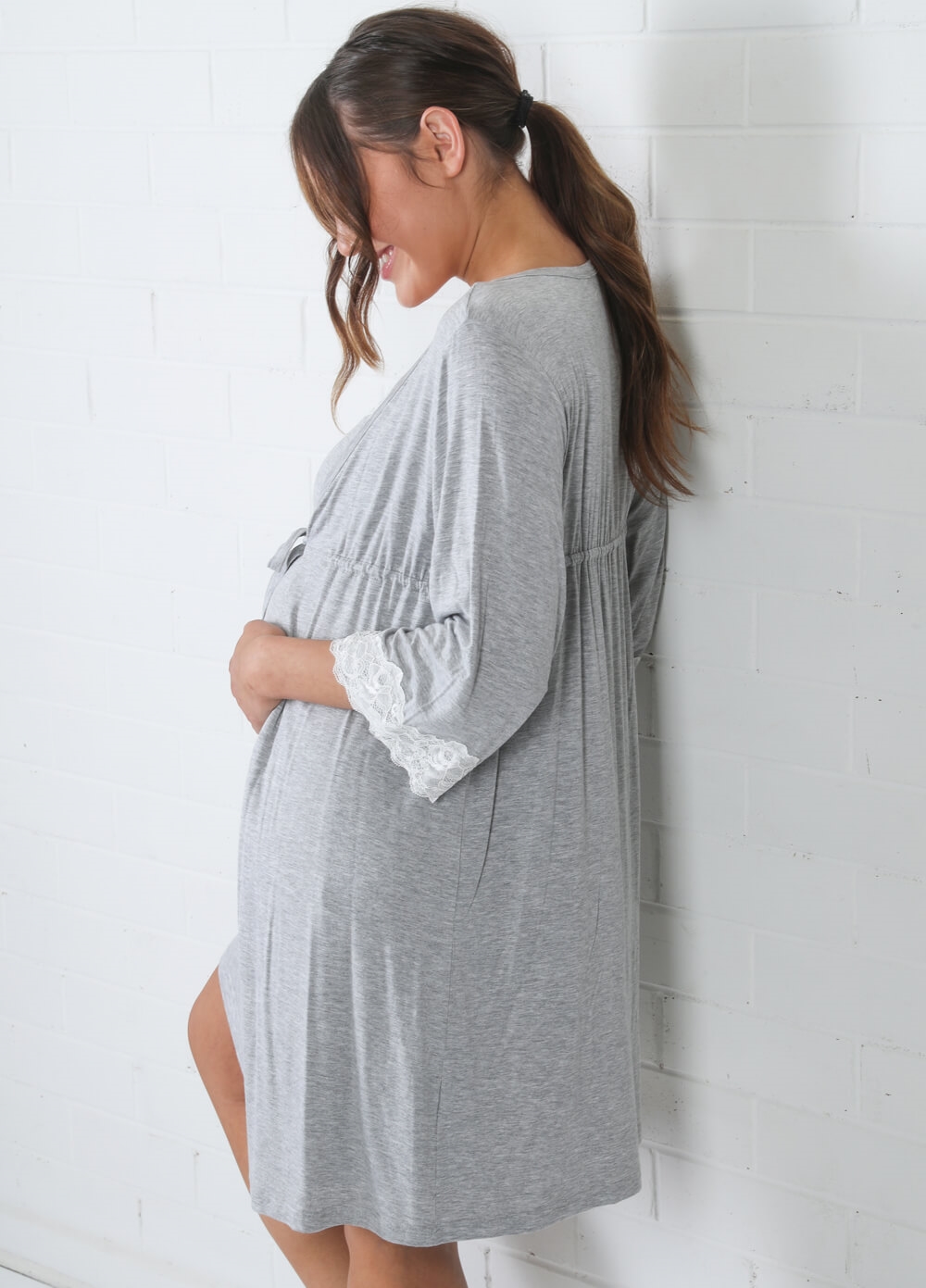 Lait & Co - Nadaleine Maternity Nightie & Robe Set in Grey 