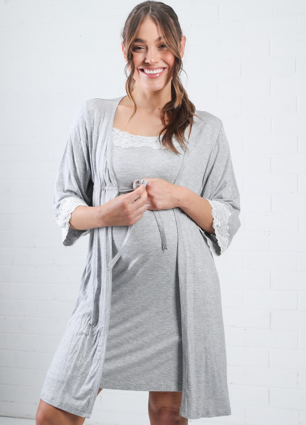 Lait & Co - Nadaleine Maternity Nightie & Robe Set in Grey 