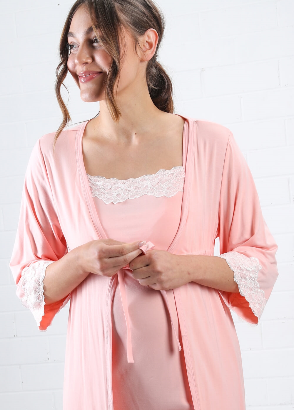 Lait & Co - Nadaleine Maternity Nightie & Robe Set in Pink