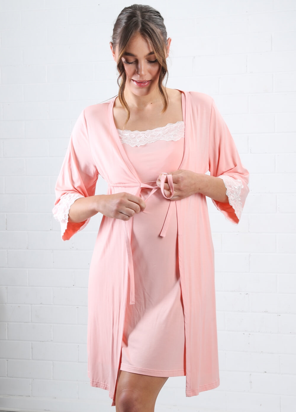 Lait & Co - Nadaleine Maternity Nightie & Robe Set in Pink