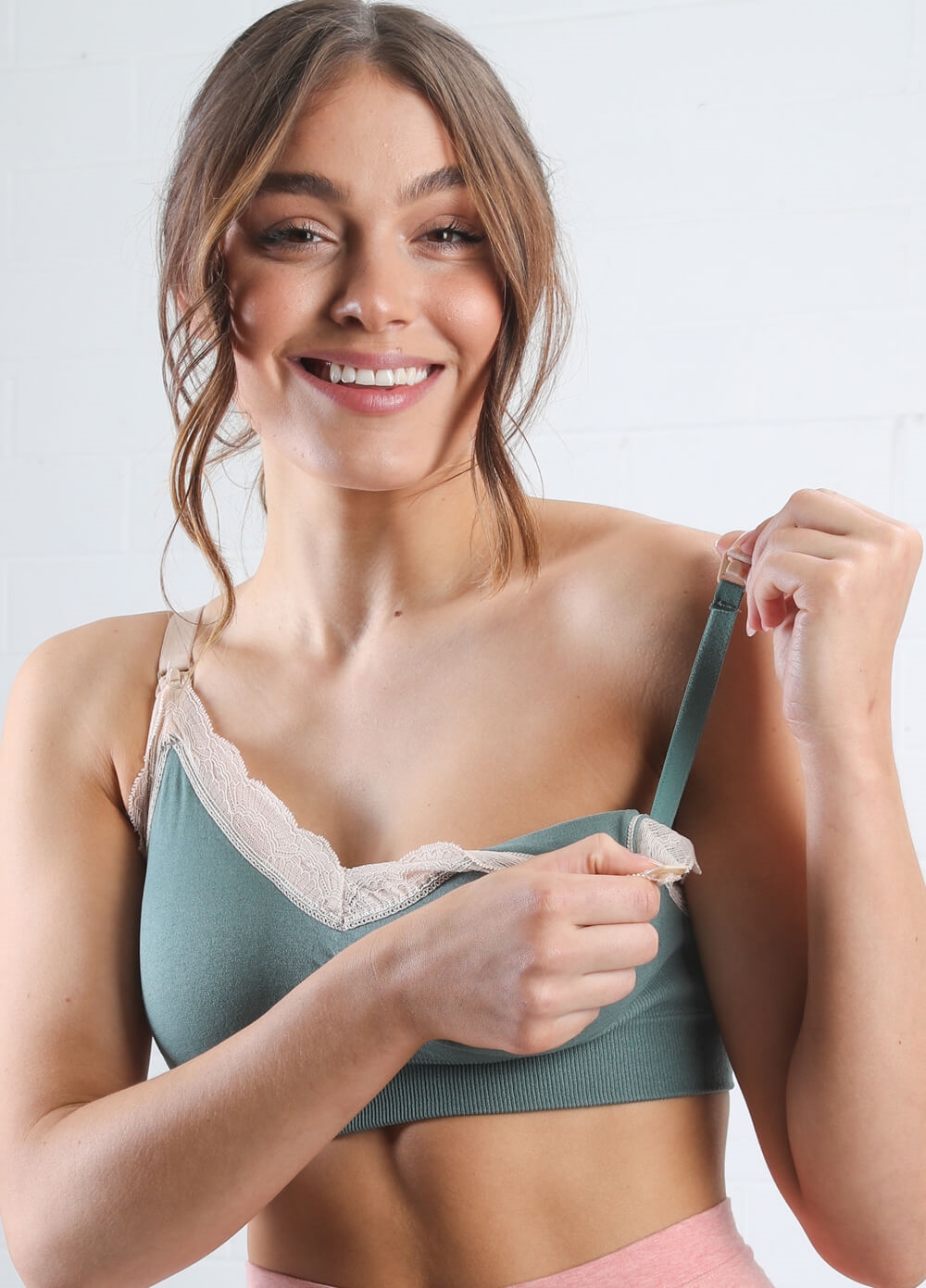 QueenBee® - Grace Vintage Lace Trim Maternity Nursing Bra in Jade