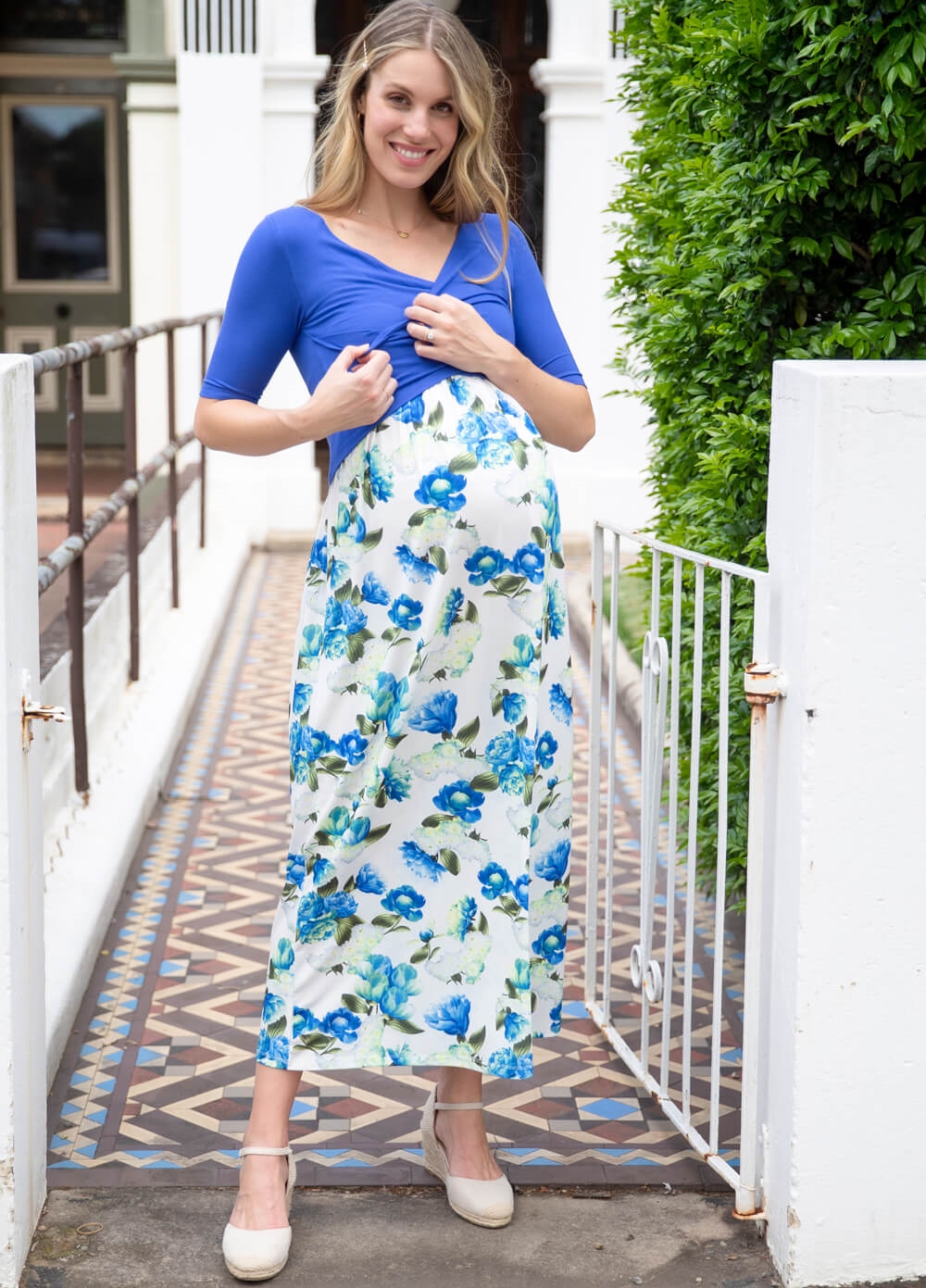 Floressa Maeve Crossover Maternity Nursing Maxi Dress | Queen Bee