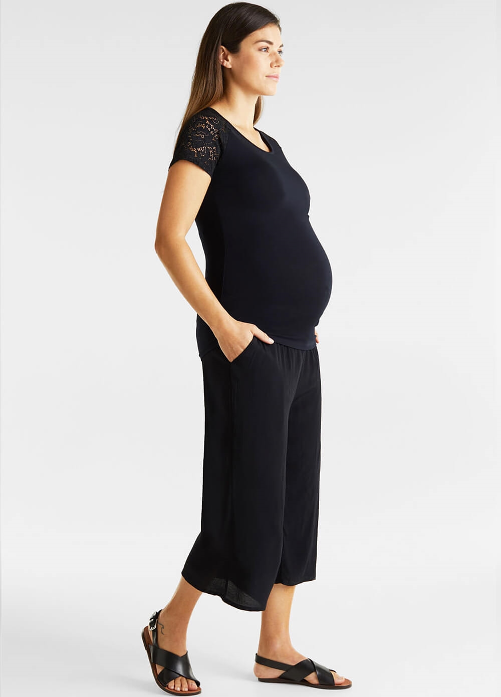 Esprit - Crepe Maternity Culottes in Black | Queen Bee