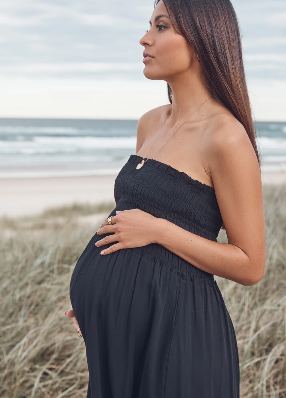 Legoe - Hvar Shirred Maternity Maxi Dress - Black | Queen Bee