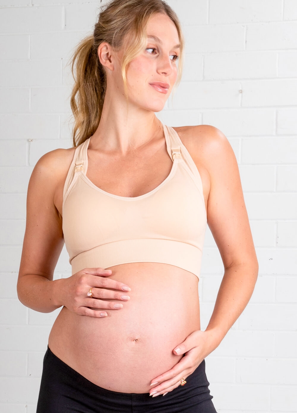 Queen Bee - Alaia Racerback Maternity Nursing Crop Bra in Nude