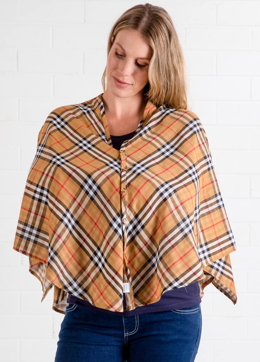 Lait & Co - Cadene Nursing Cover in Camel Plaid | Queen Bee