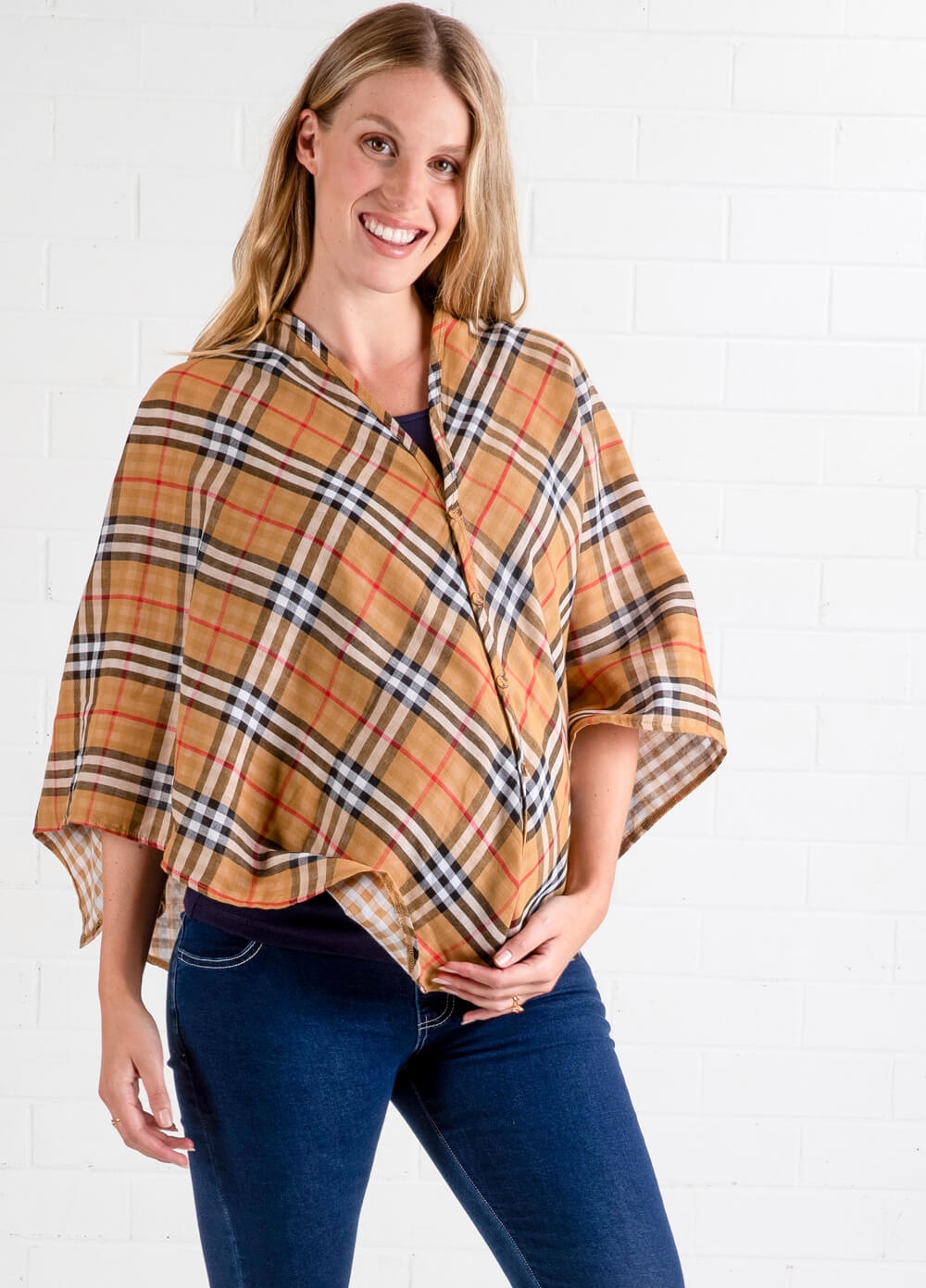 Lait & Co - Cadene Nursing Cover in Camel Plaid | Queen Bee