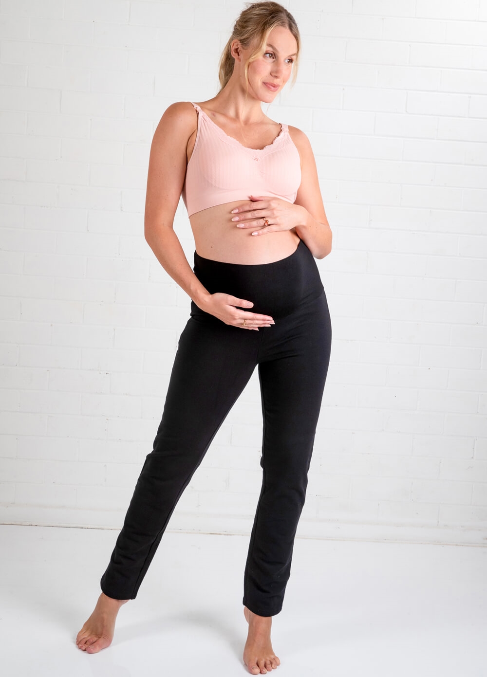Adam Over Bump Fleece Maternity Yoga Pants in Black by Trimester