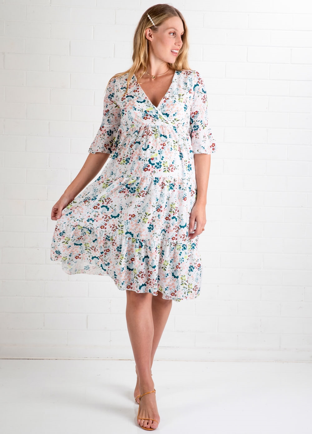 Lait & Co - Raphael Floral Tiered Maternity Midi Dress | QueenBee