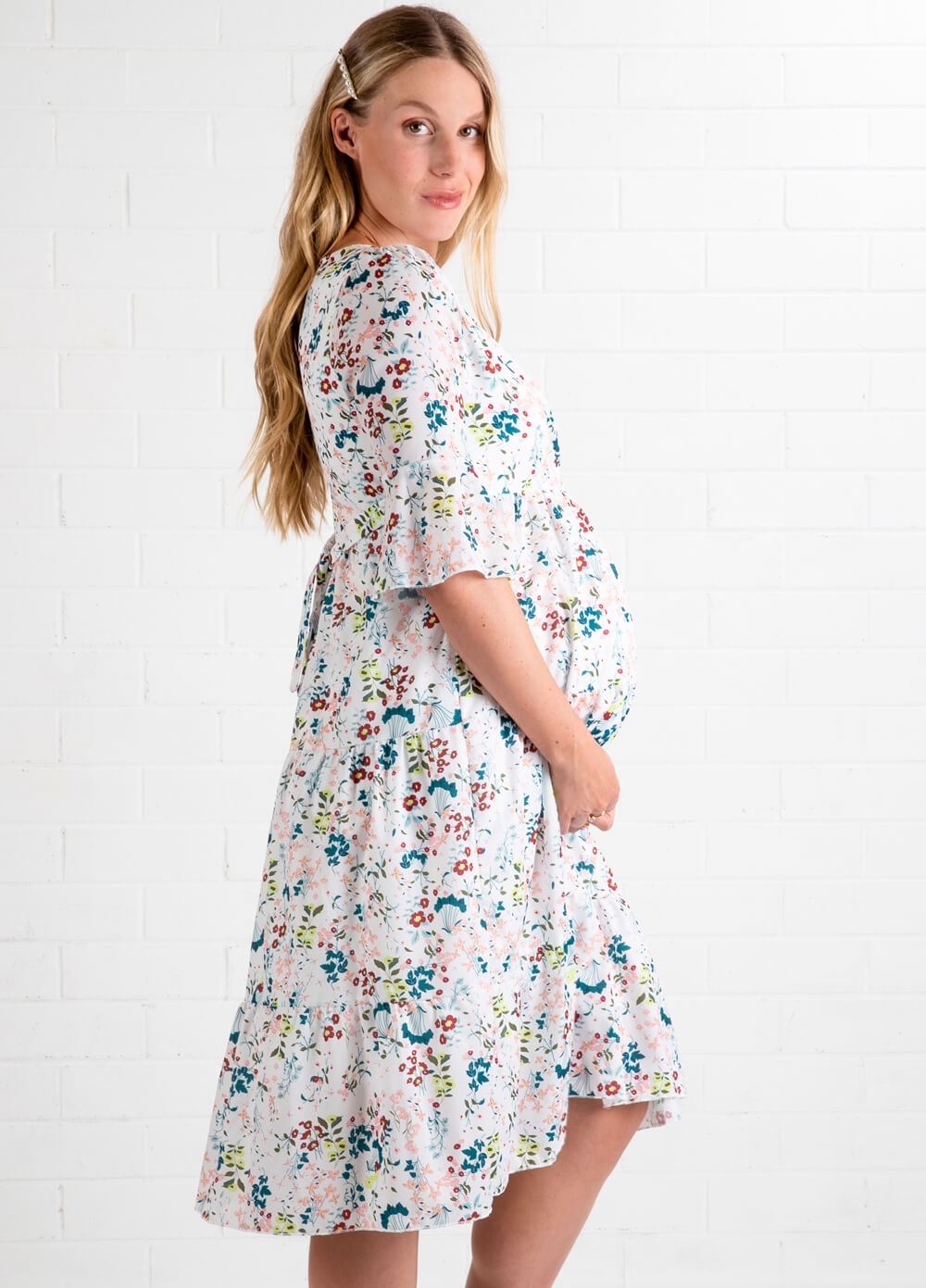 Lait & Co - Raphael Floral Tiered Maternity Midi Dress | QueenBee