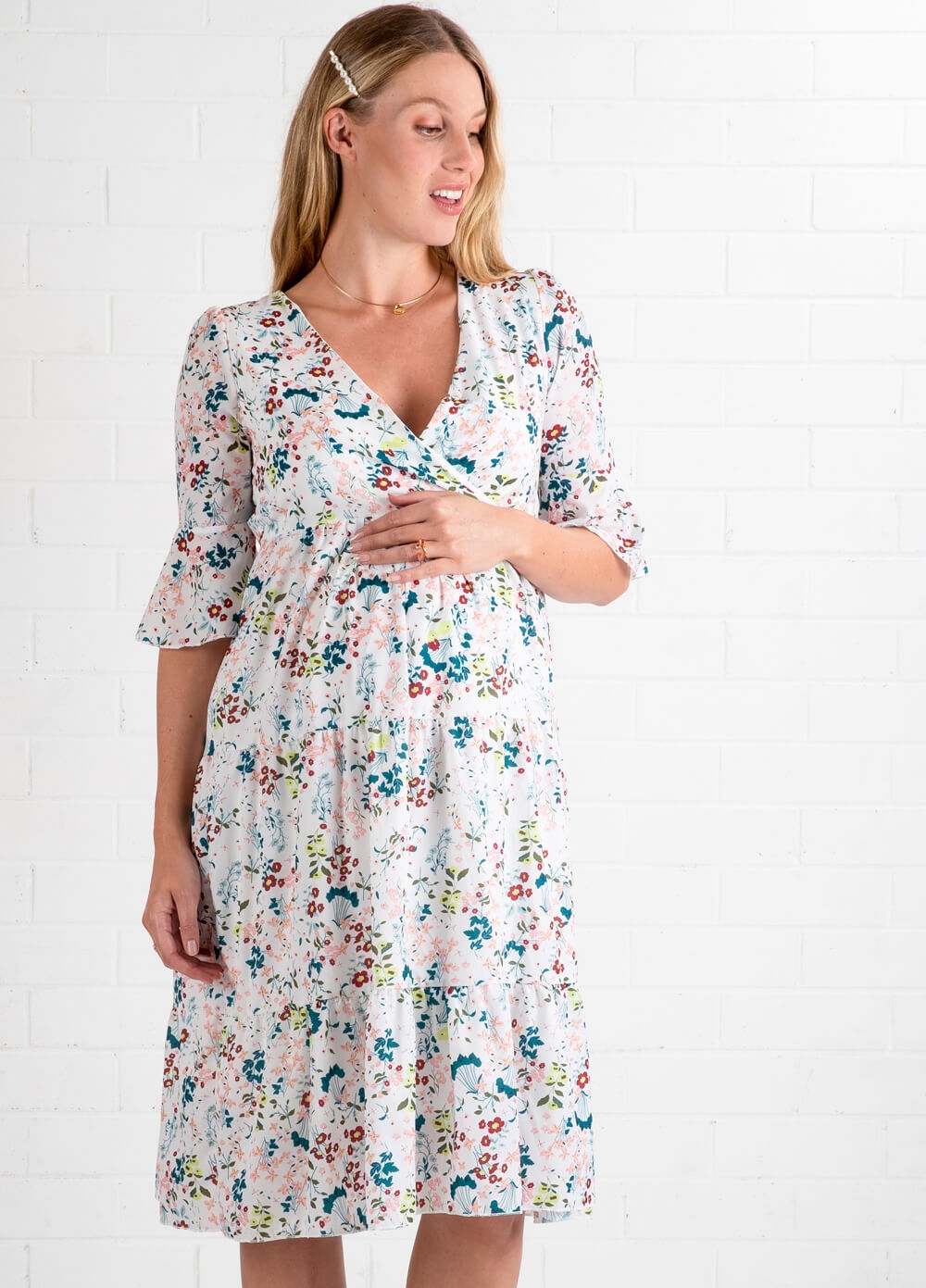 Lait & Co - Raphael Floral Tiered Maternity Midi Dress | QueenBee