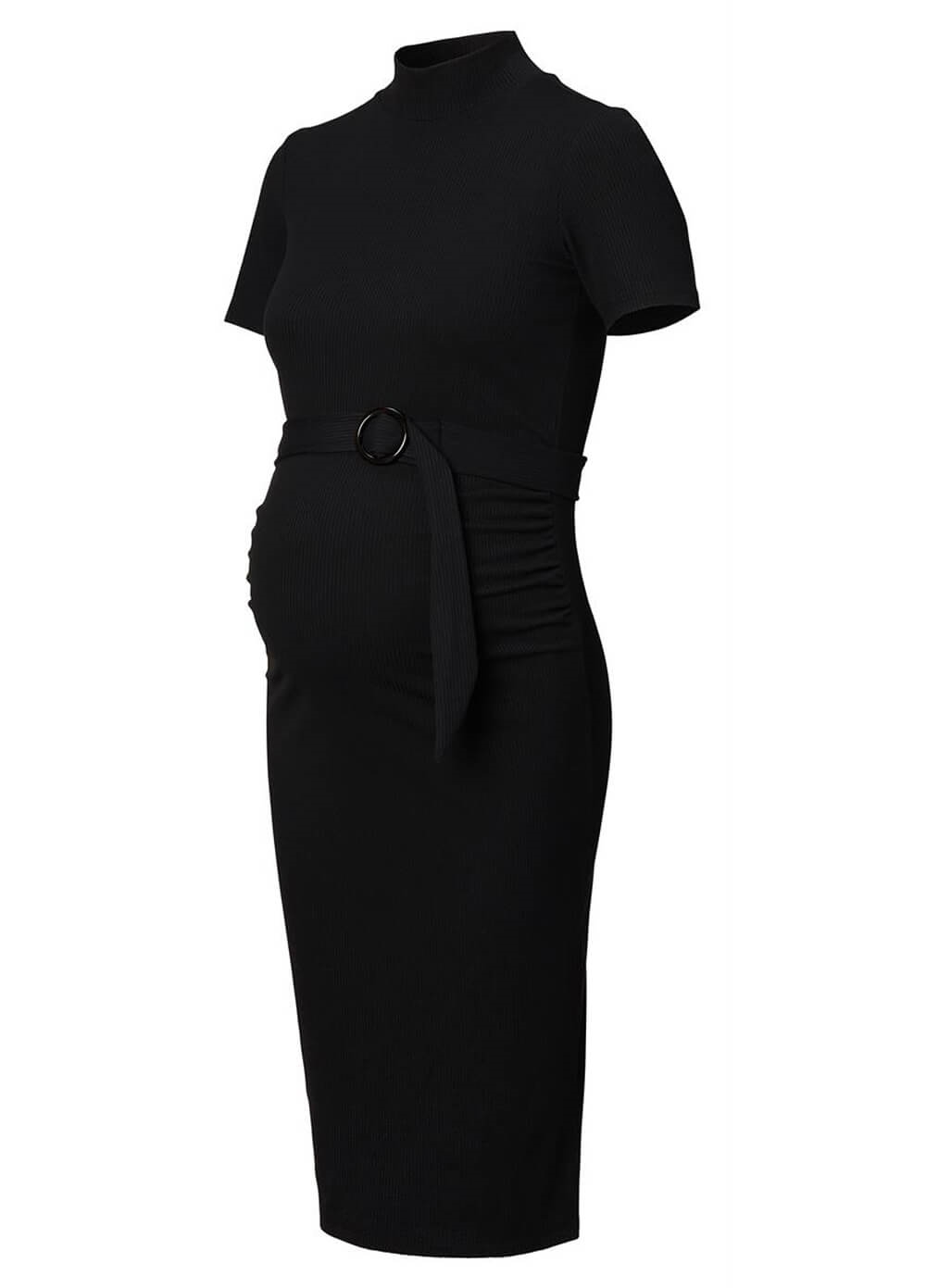 Supermom - Belted Ribbed Black Maternity Dress | Queen Bee