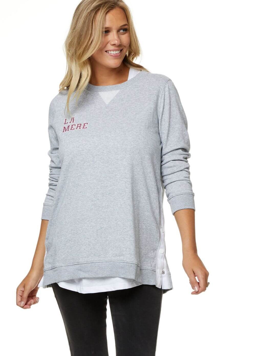 Bae - On Your Side Snap Maternity Sweat in Grey | Queen Bee