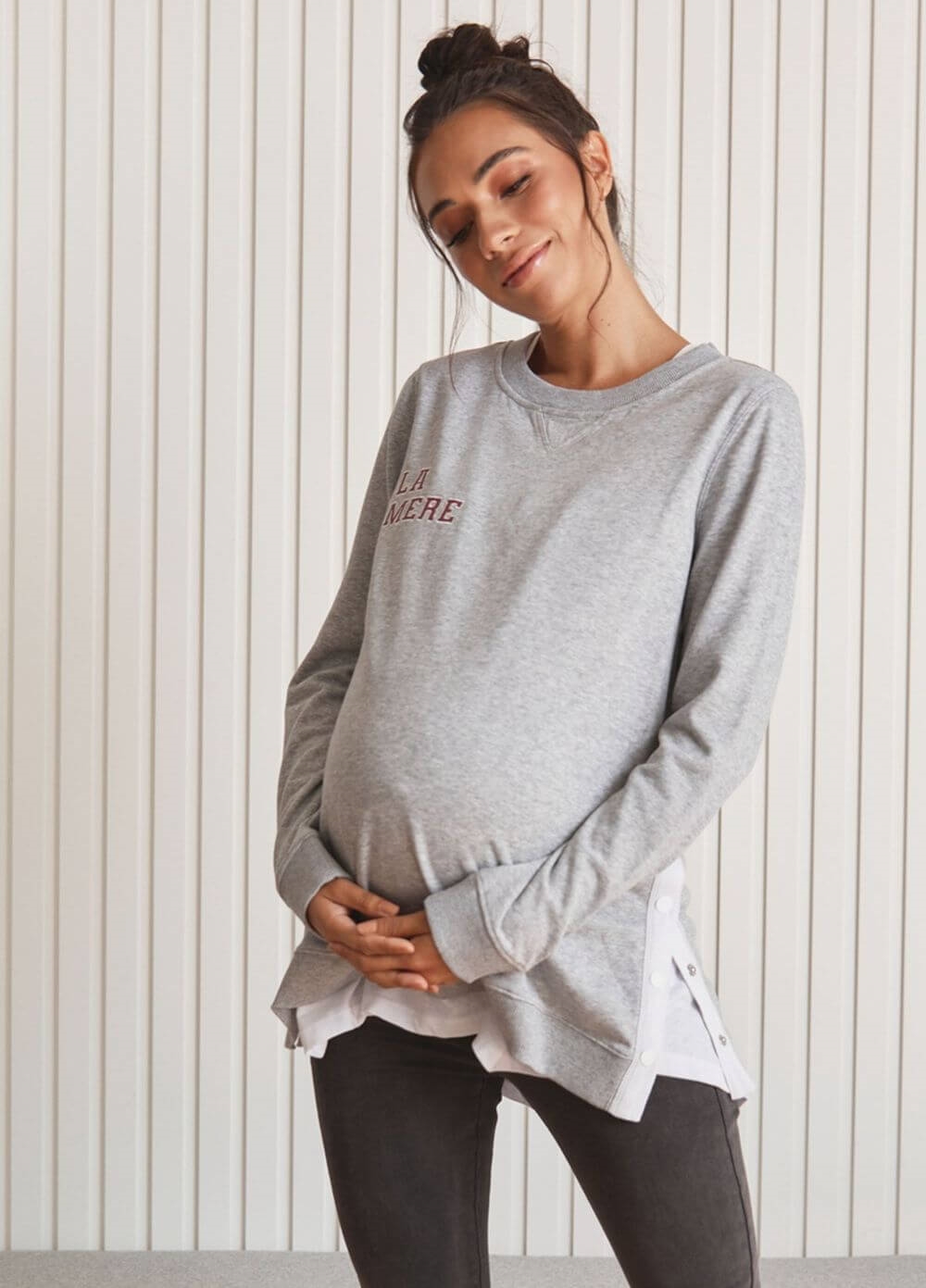Bae - On Your Side Snap Maternity Sweat in Grey | Queen Bee