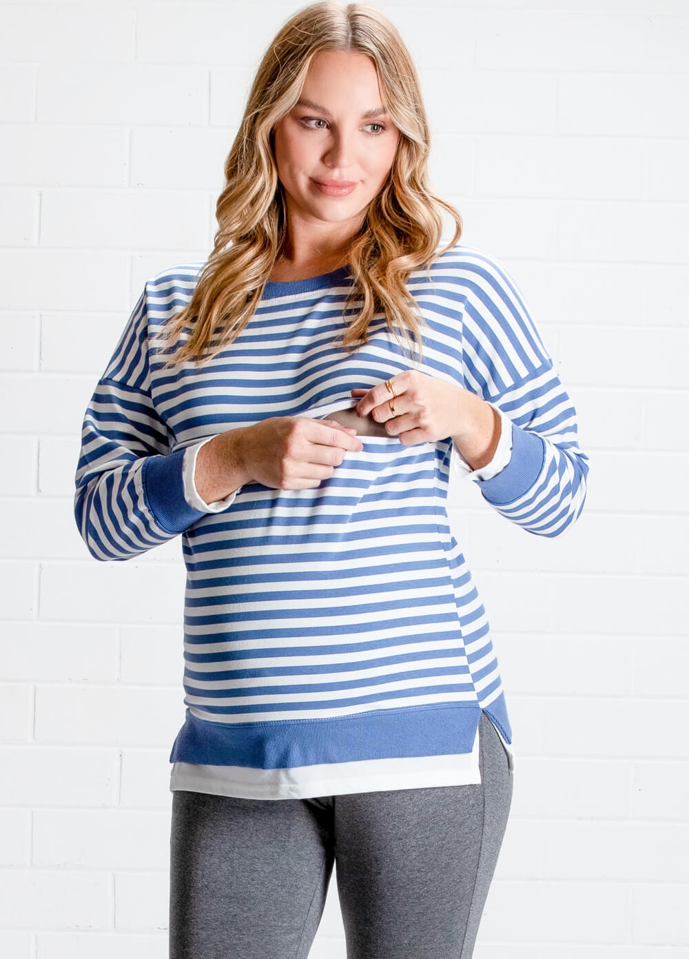 Lait & Co - Alodie Nursing Sweater in Blue Stripes | Queen Bee