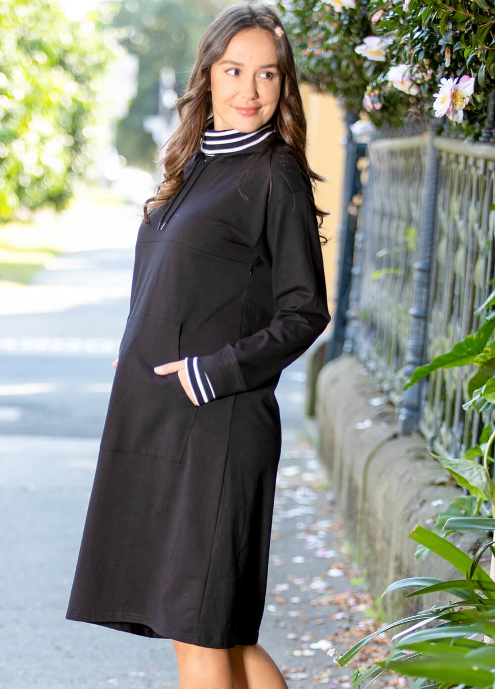 Lait & Co - Edith Black Nursing Hooded Sweater Dress | Queen Bee