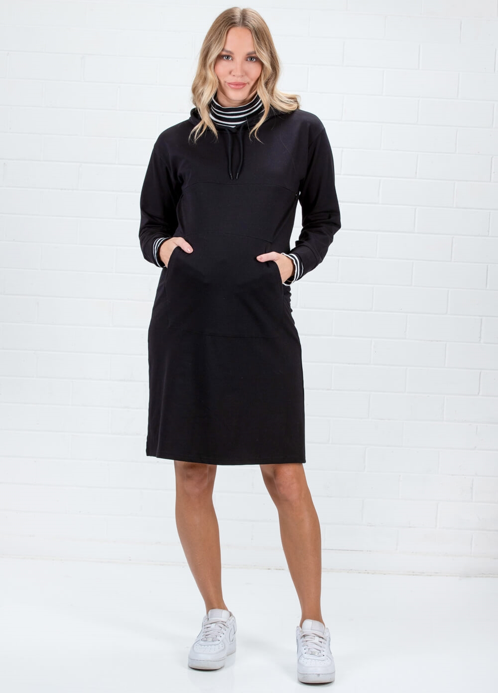 Lait & Co - Edith Black Nursing Hooded Sweater Dress | Queen Bee