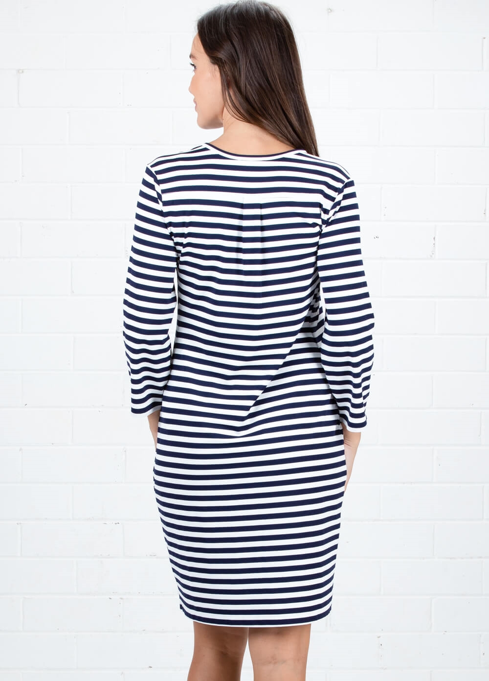 Maternity Travel Dress in Blue Stripes by Queen mum