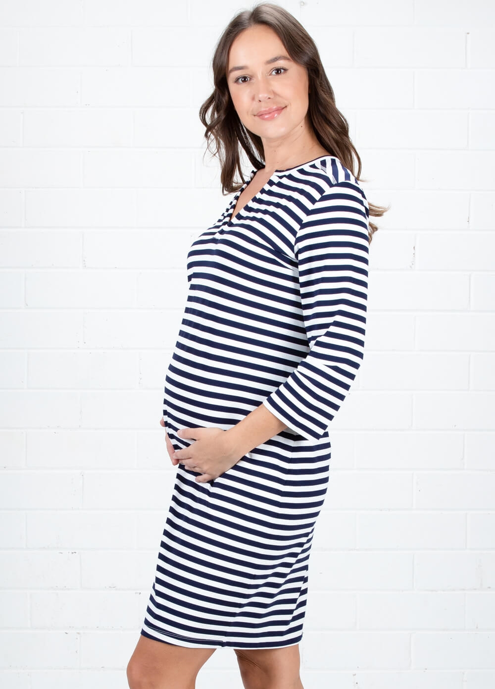 Maternity Travel Dress in Blue Stripes by Queen mum