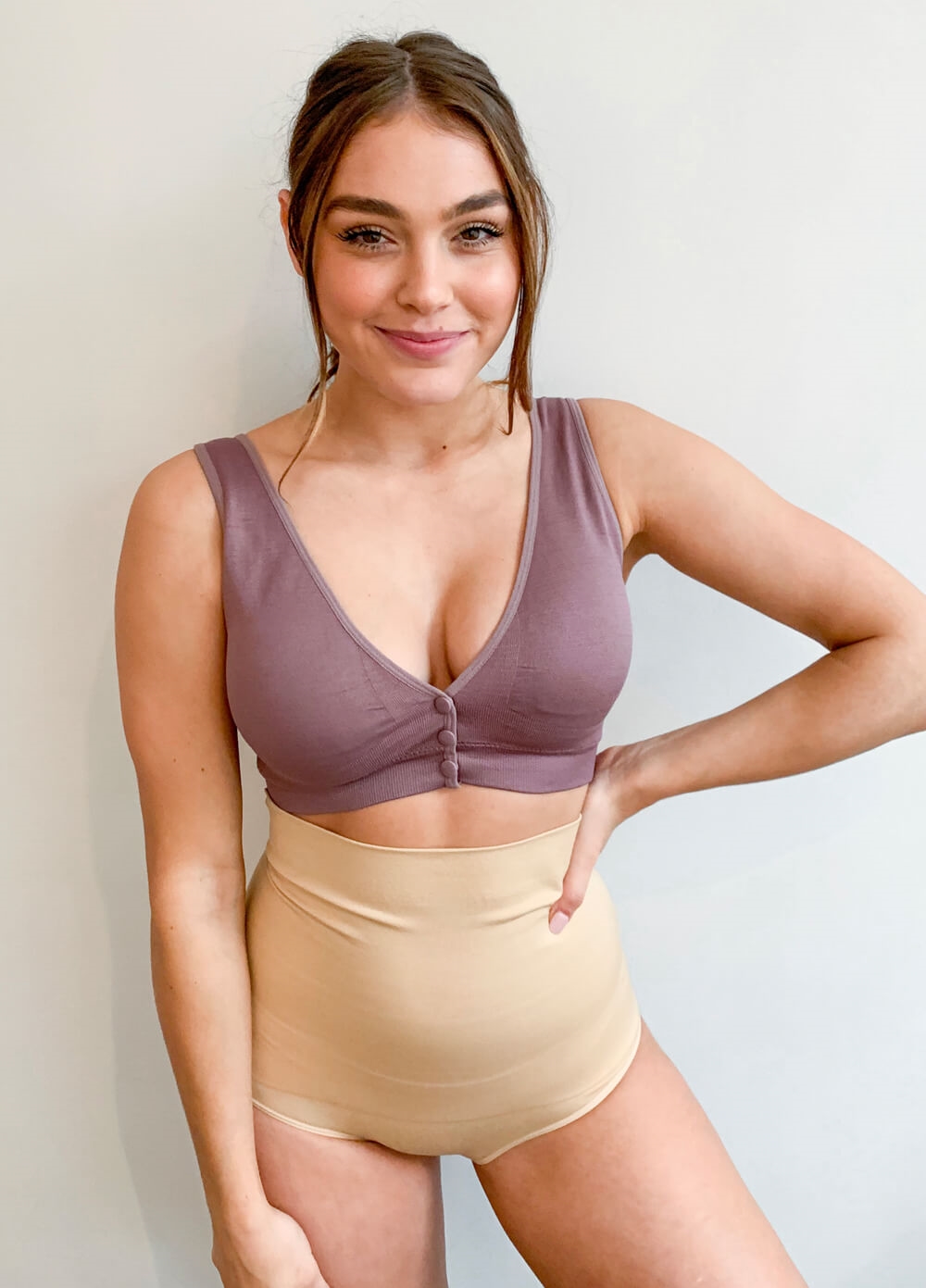 Queen Bee - Kayla Petite Button Nursing Sleep Bra in Mocha