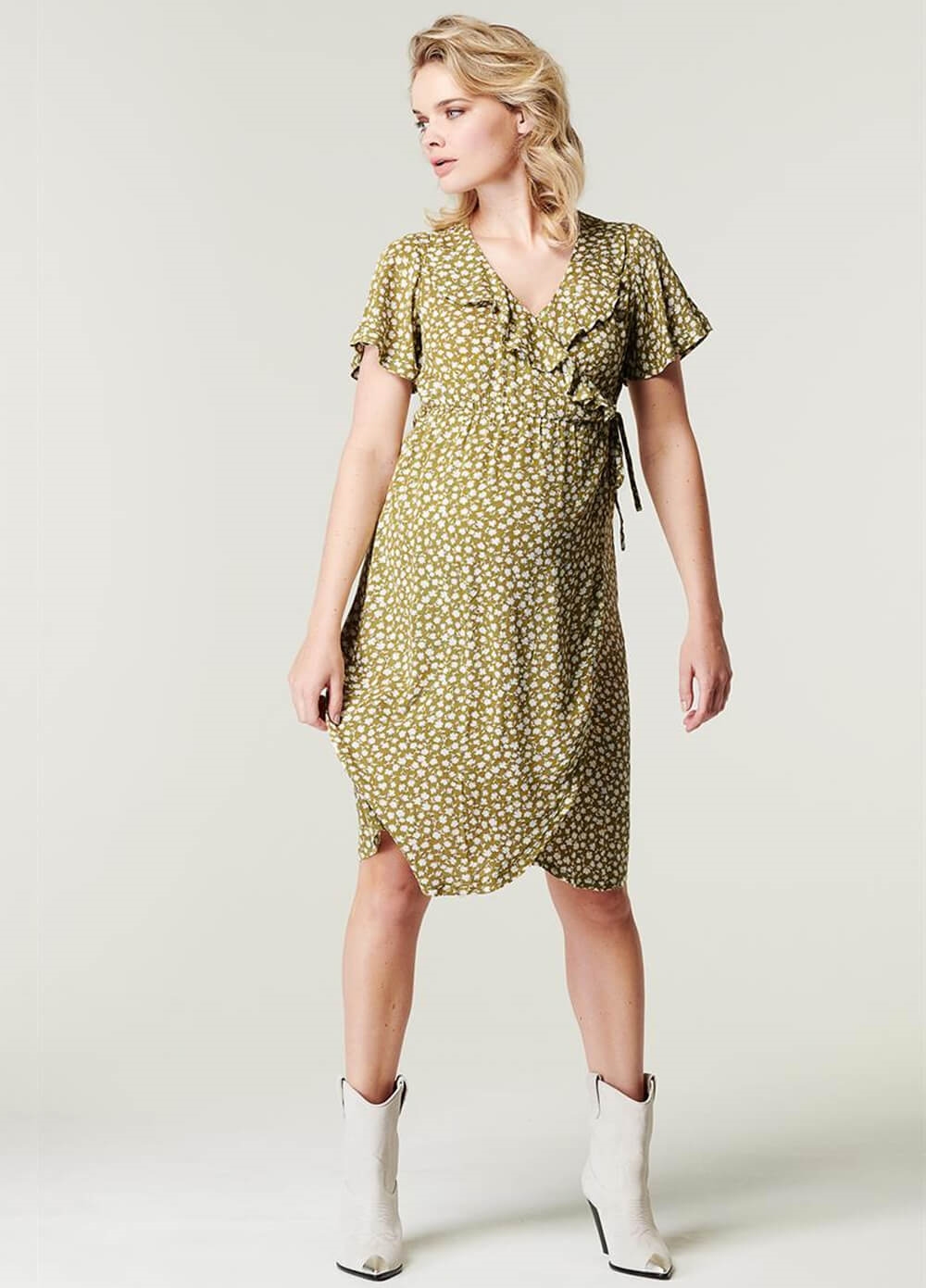 Supermom Olive Floral Maternity Nursing Wrap Dress Queen Bee