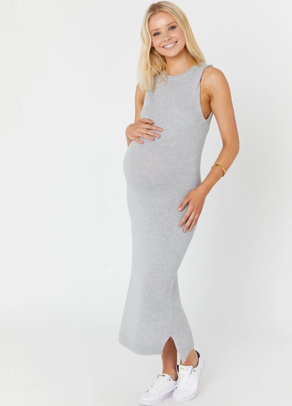 Legoe - Maternity Shift Knit Midi Dress in Silver Grey | Queen Bee