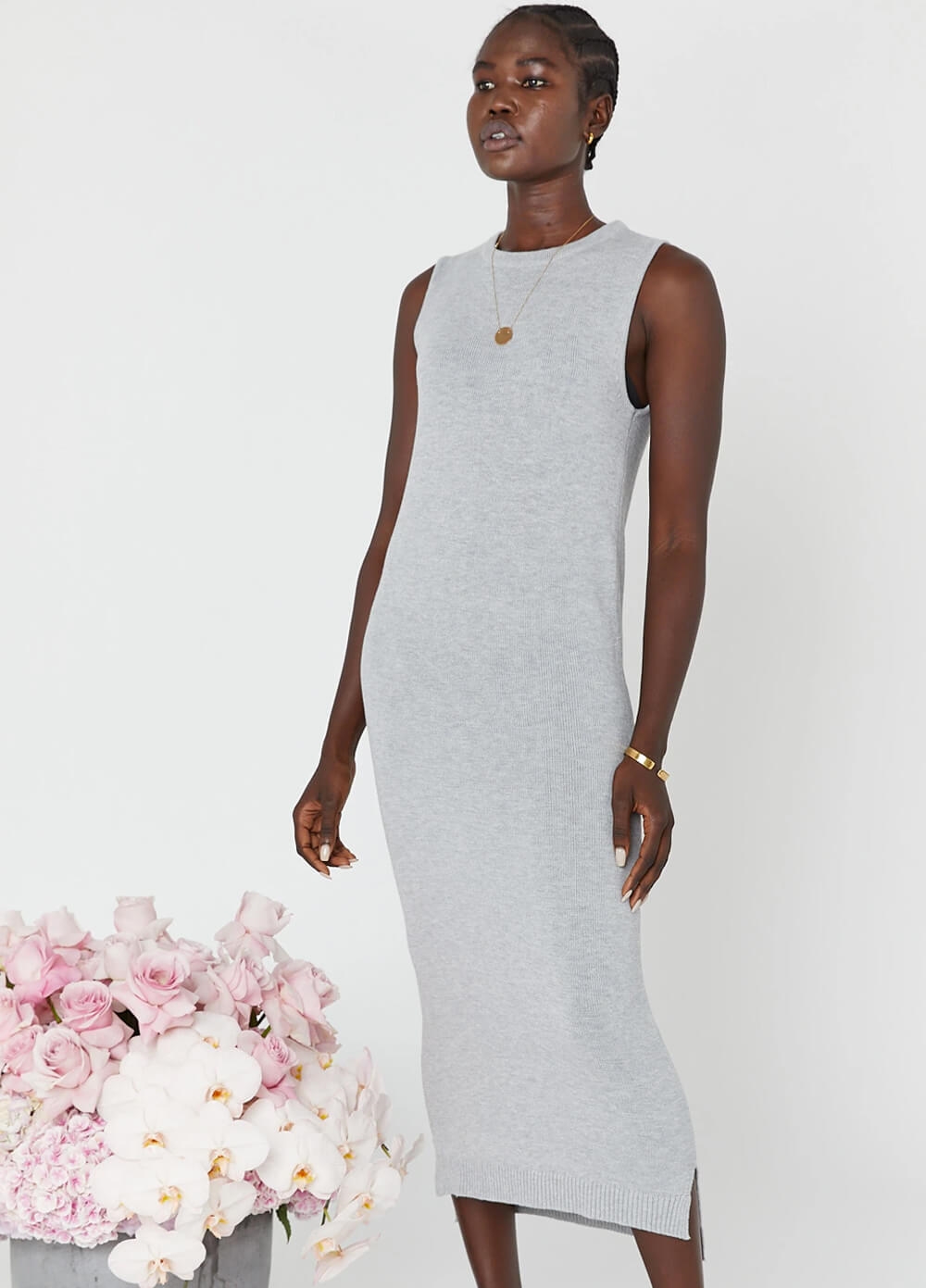 Legoe - Maternity Shift Knit Midi Dress in Silver Grey | Queen Bee