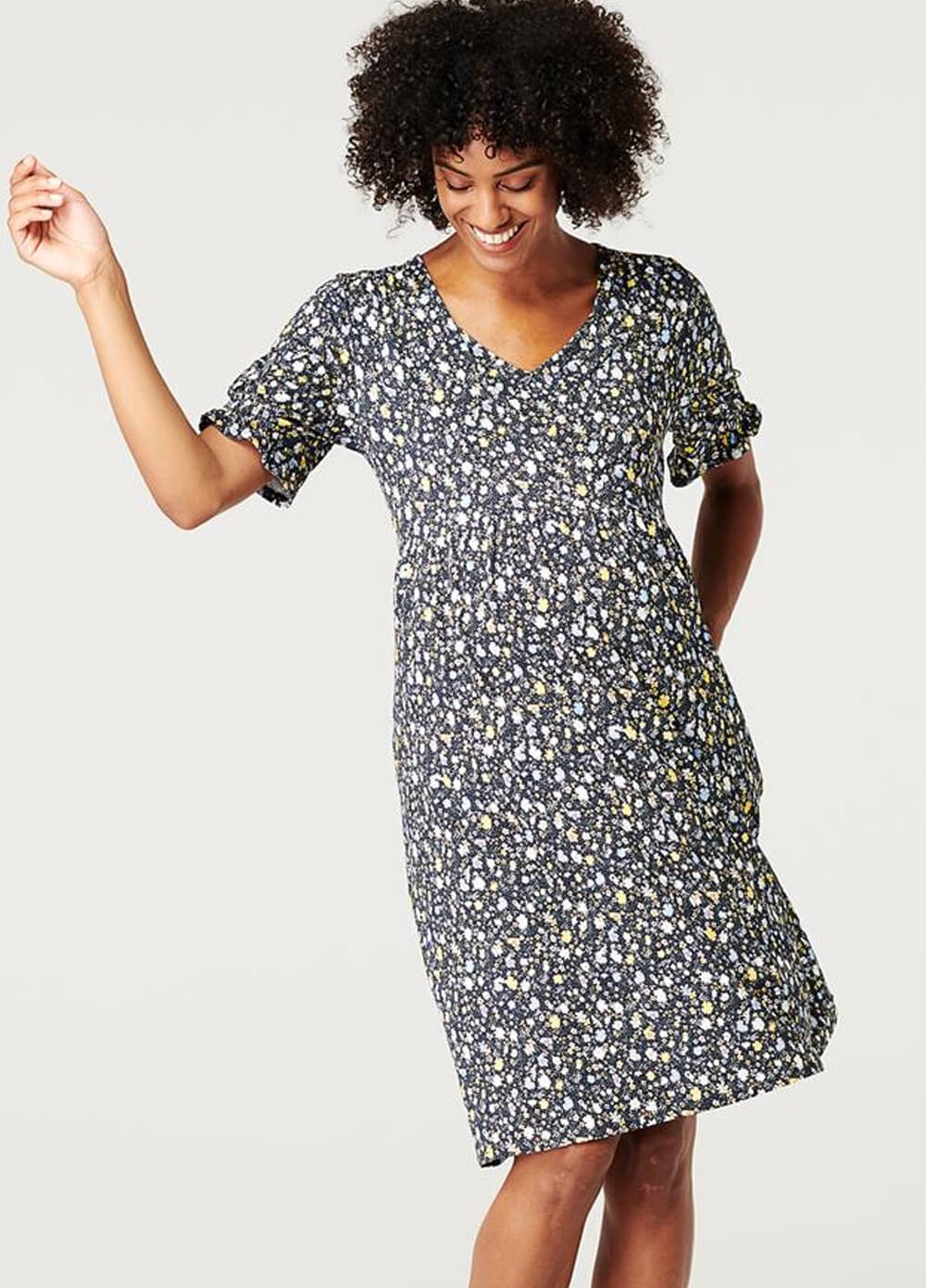 Esprit - Puff Sleeve Floral Maternity Nursing Dress | Queen Bee