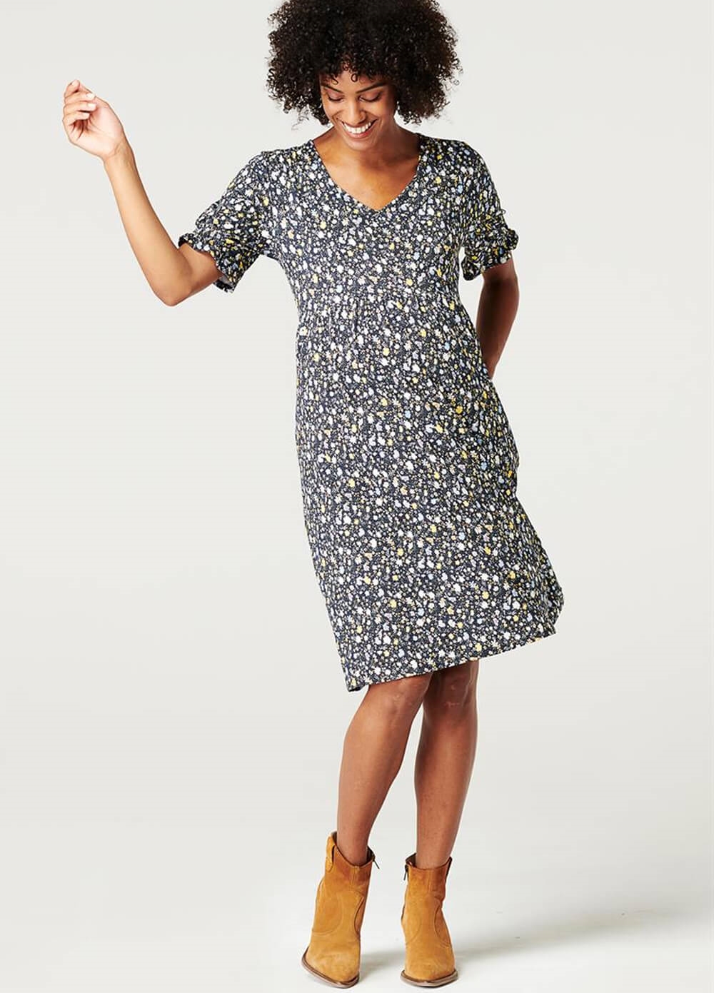 Esprit - Puff Sleeve Floral Maternity Nursing Dress | Queen Bee