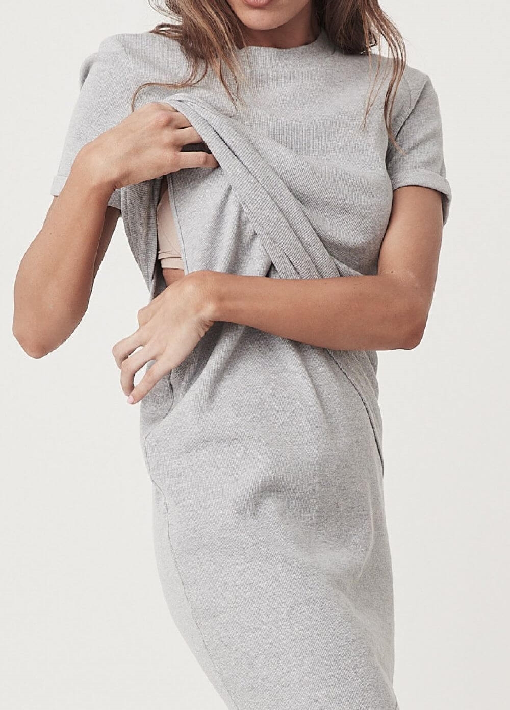 Legoe - Rib Maternity Nursing T Dress in Grey | Queen Bee