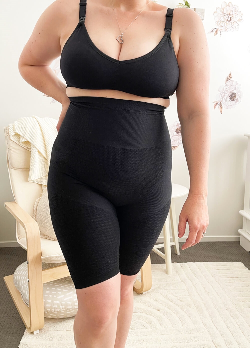 High Waist Postpartum Recovery Shorts in Black by Queen Bee 