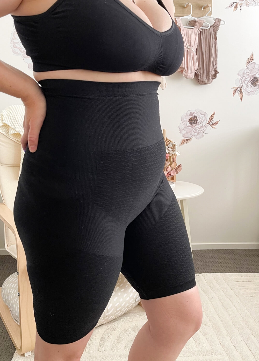 High Waist Postpartum Recovery Shorts in Black by Queen Bee