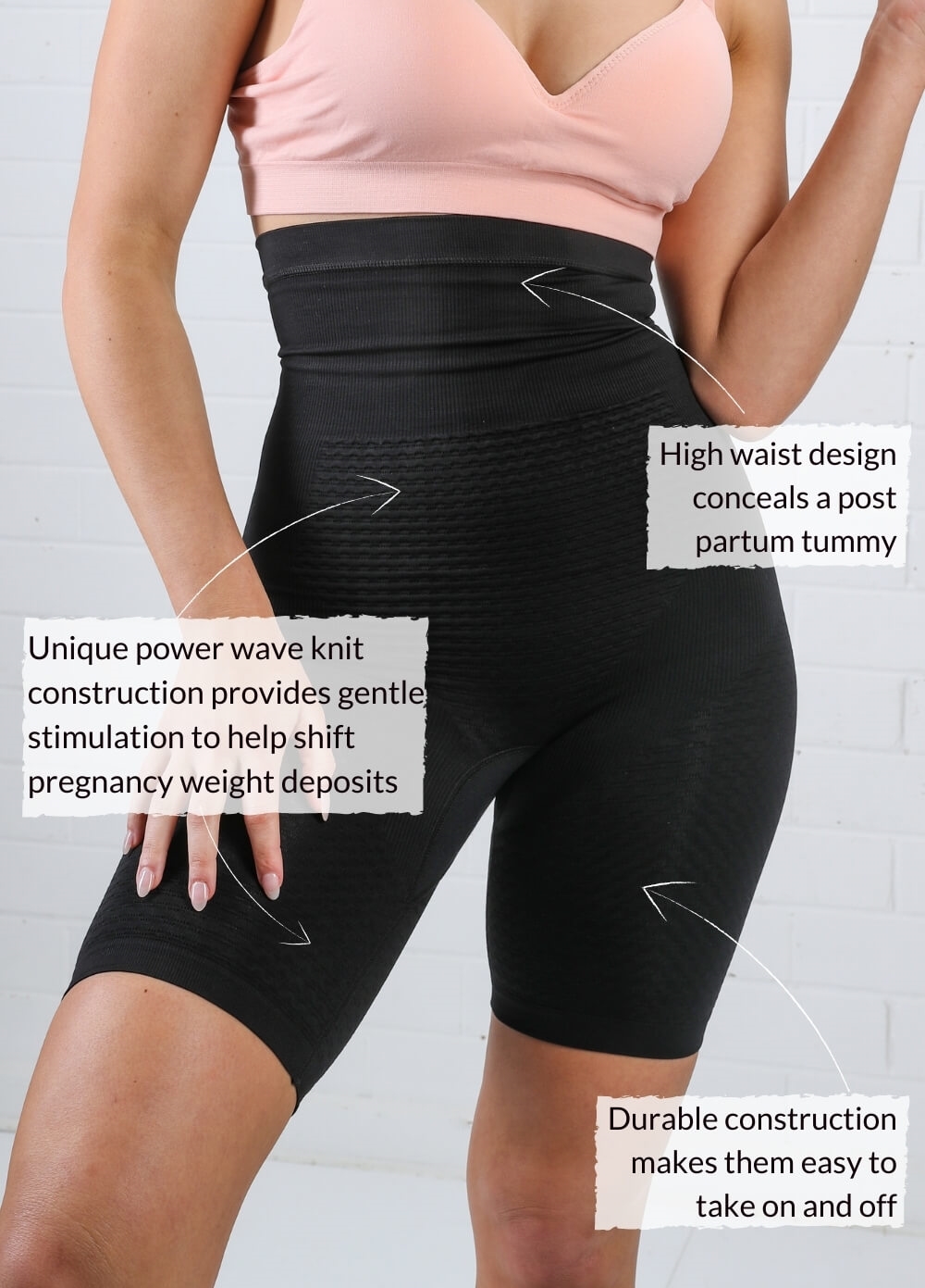 High Waist Postpartum Recovery Shorts in Black by Queen Bee 