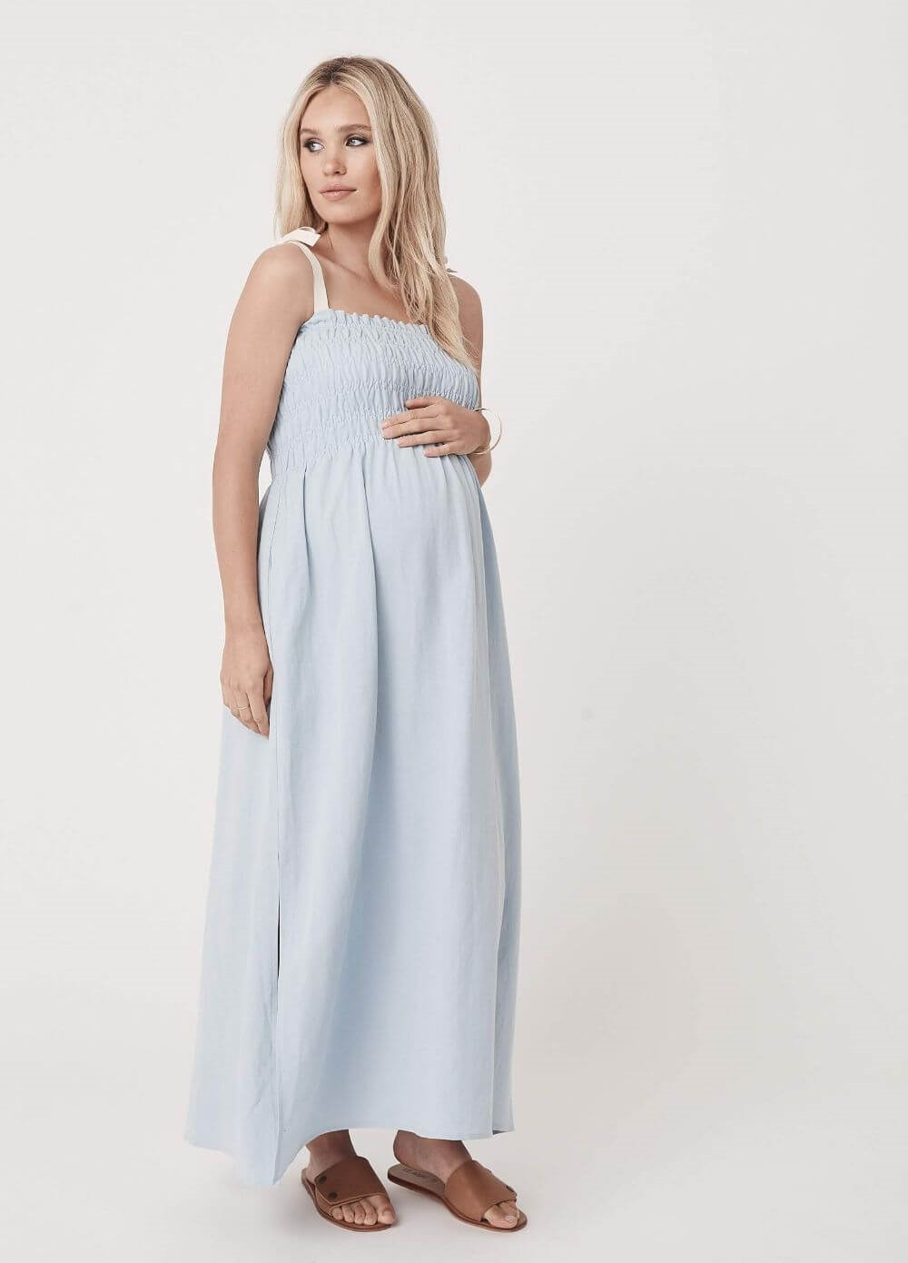 Legoe - Hvar Maternity Maxi Dress in Ash Blue | Queen Bee