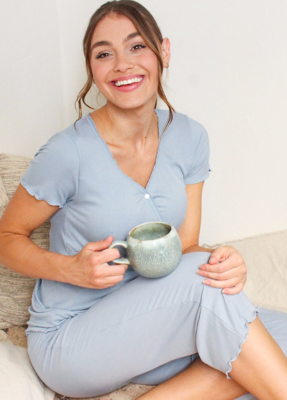 Lait & Co - Oriel New Mama Hospital Pyjama Set in Dusty Blue