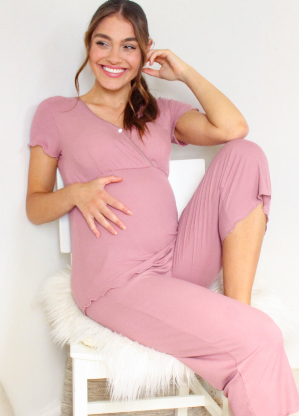Lait & Co - Oriel New Mama Hospital Pyjama Set in Rose