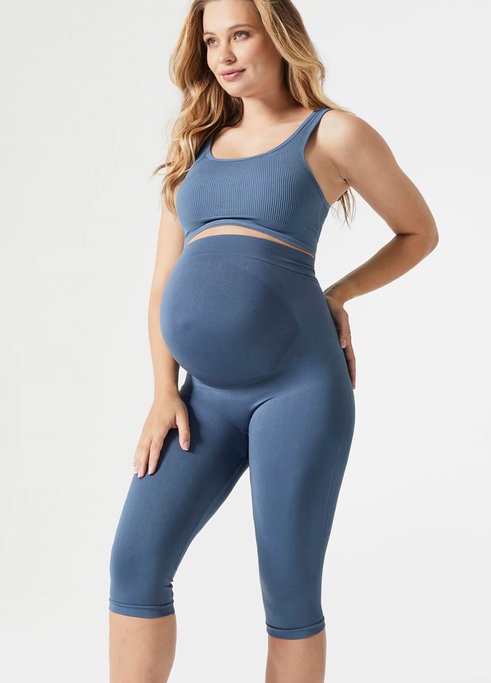 Blanqi - Maternity Belly Support Crop Leggings - Blue | Queen Bee