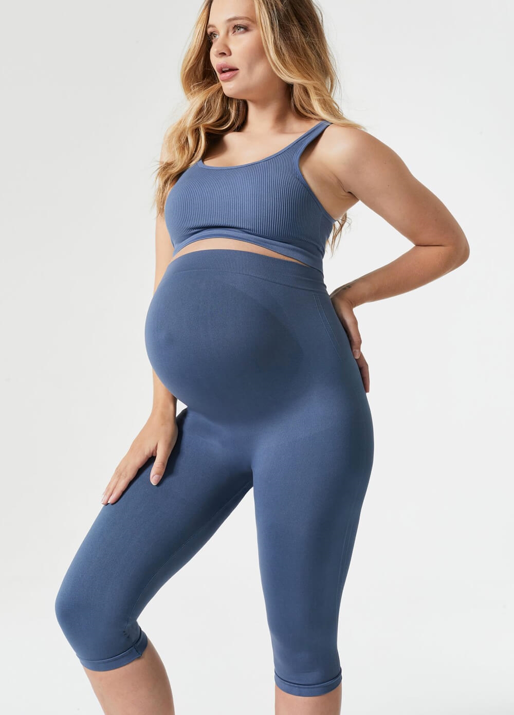 Blanqi - Maternity Belly Support Crop Leggings - Blue | Queen Bee